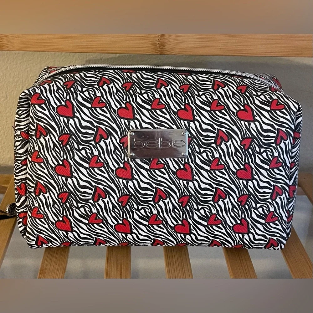 NEW…Bebe Zebra Print with Hearts Cosmetic Bag
